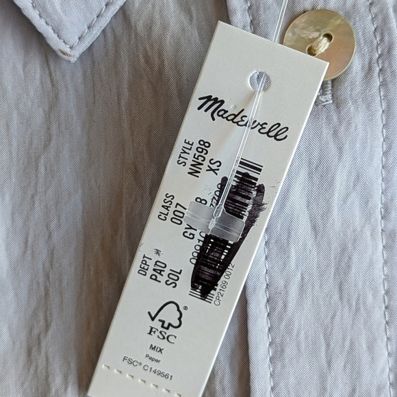 MadeWell Crinkle Loose Fit Long Sleeved Shirt Women's XS NWT Silver Gray - Picture 6 of 11